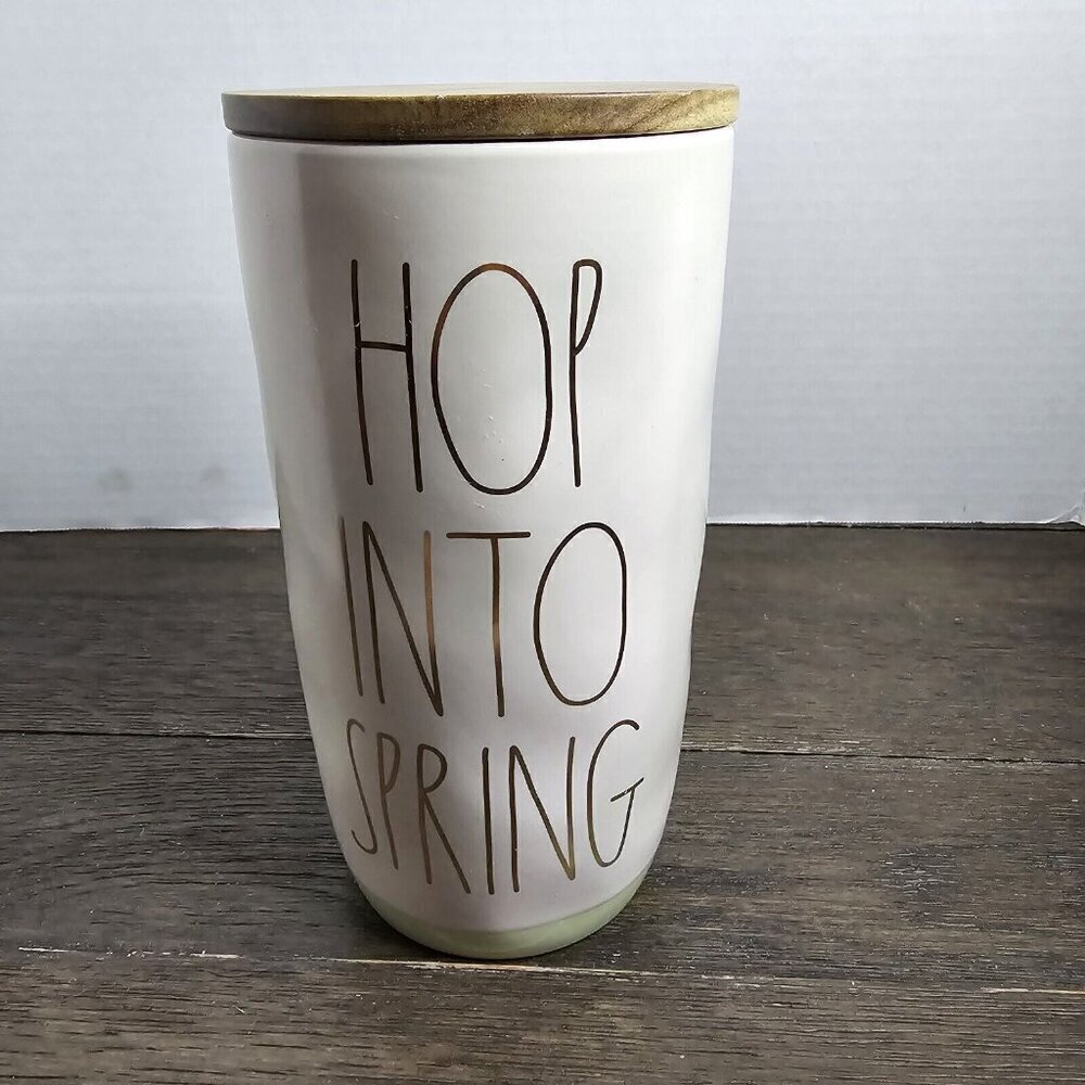 NWT Rae Dunn Artisan Hop Into Spring Cellar Canister Ivory Green Easter 2021